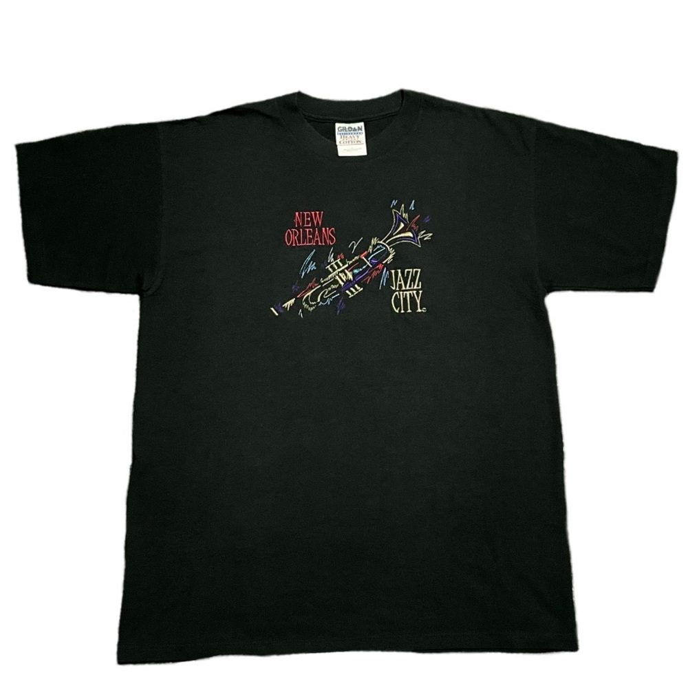Gildan New Orleans Jazz Fest Embroidered Black Shirt Men’s Large Heavy Cotton